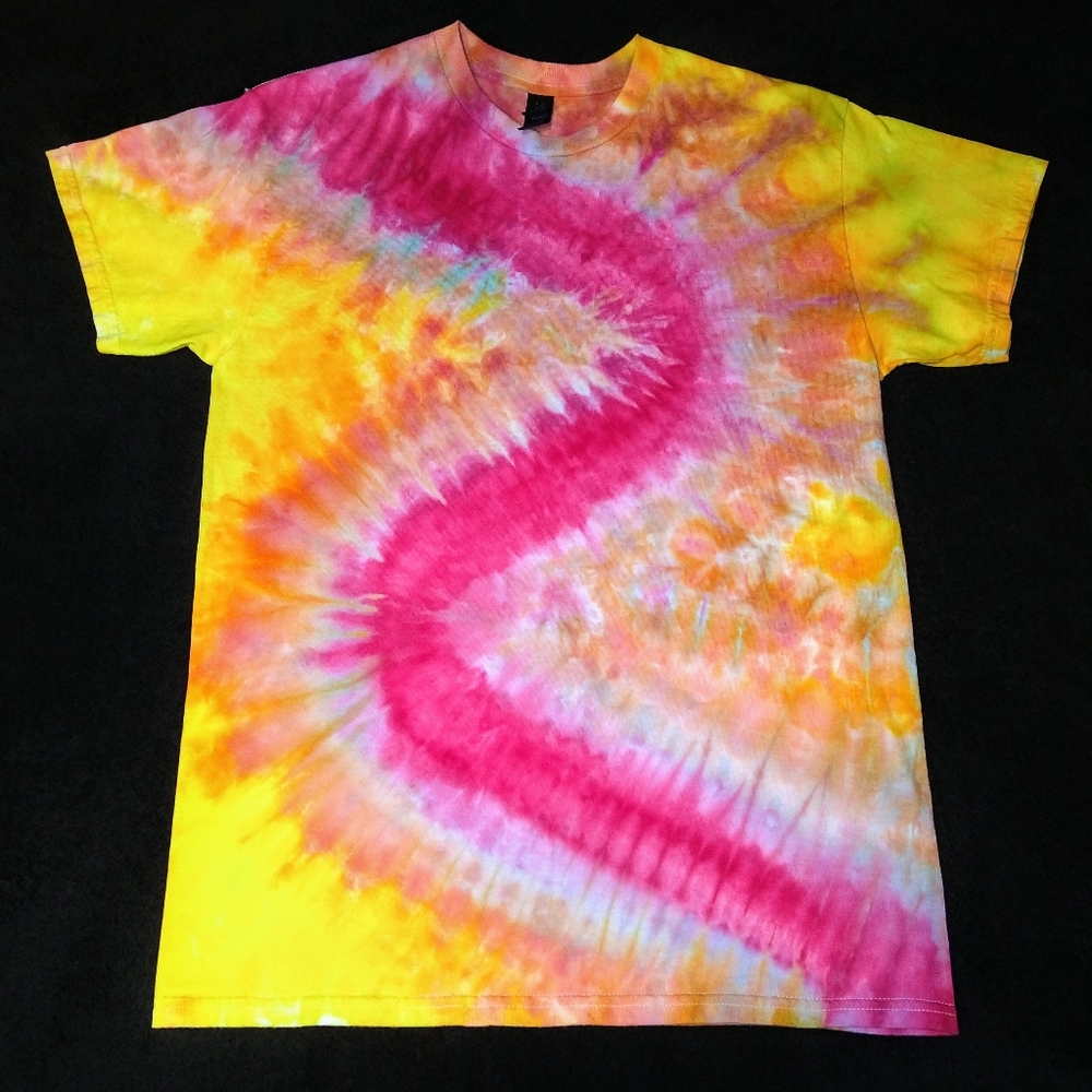 Pink, Orange And Yellow Ice Dye Tie Dye T Shirt ~ Sz M